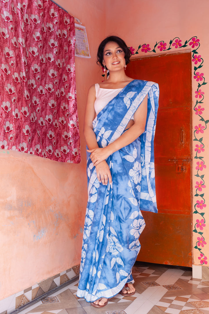 Khwaab Hand Painted Batik Mul Mul Cotton Saree