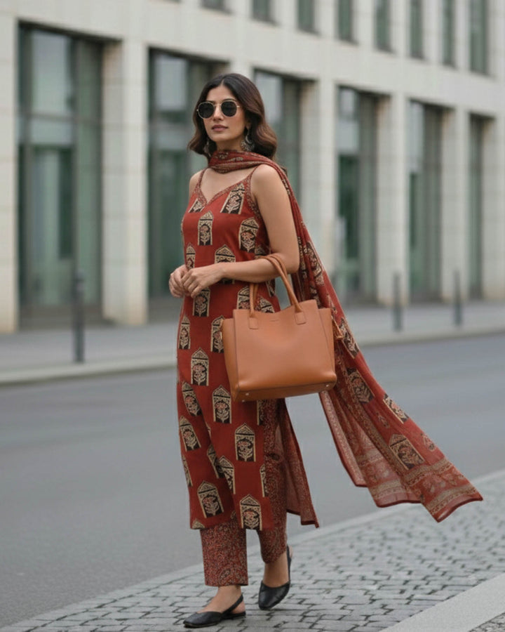 Leela Printed Cotton Dupatta, Pant and Kurta Set