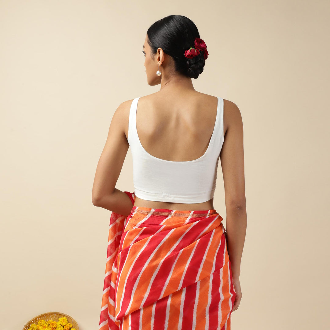 White Cotton Sleeveless Readymade Blouse with U neck