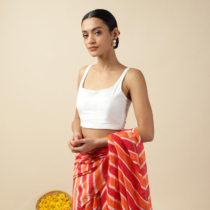 White Cotton Sleeveless Readymade Blouse with U neck