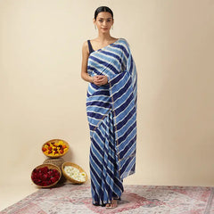 Blue Waves Leheriya Tie-dye Chanderi Silk saree