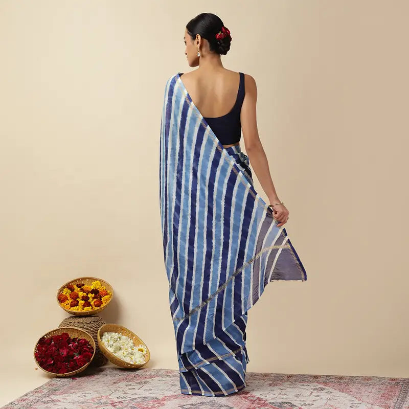 Blue Waves Leheriya Tie-dye Chanderi Silk saree