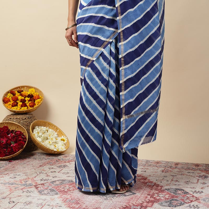 Blue Waves Leheriya Tie-dye Chanderi Silk saree