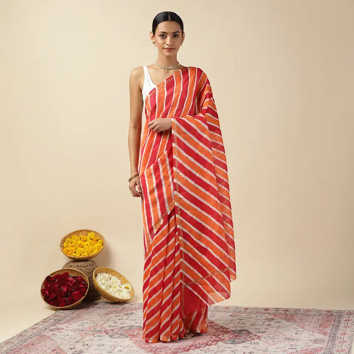 Red Paprika Leheriya Tie-dye Chanderi Silk saree