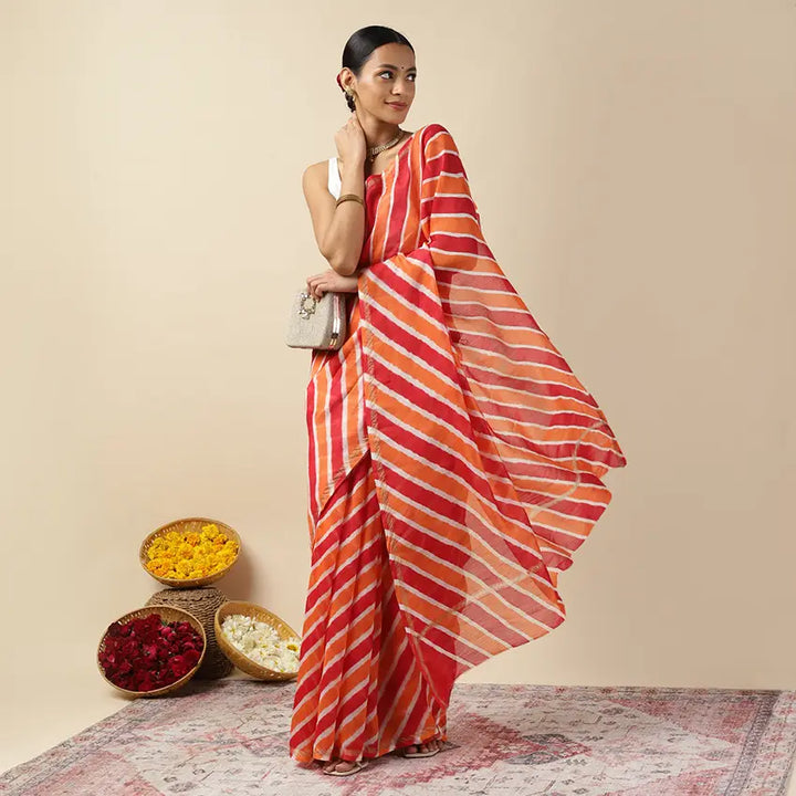 Red Paprika Leheriya Tie-dye Chanderi Silk saree