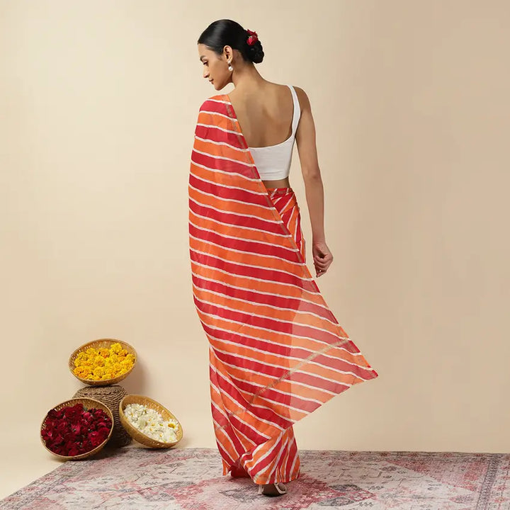 Red Paprika Leheriya Tie-dye Chanderi Silk saree