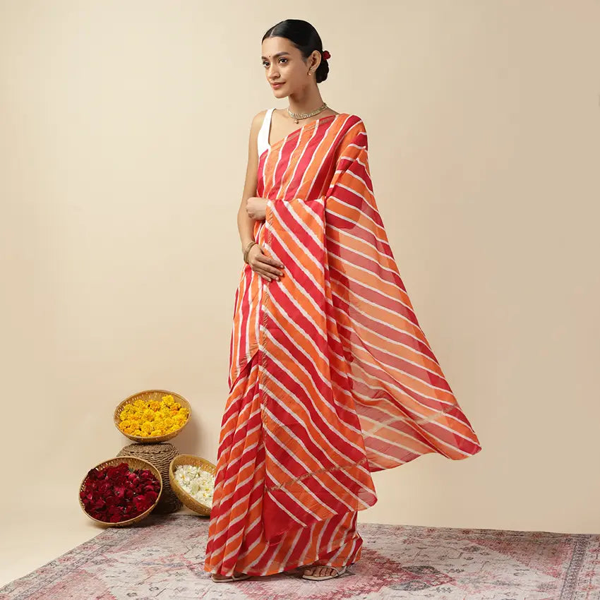 Red Paprika Leheriya Tie-dye Chanderi Silk saree