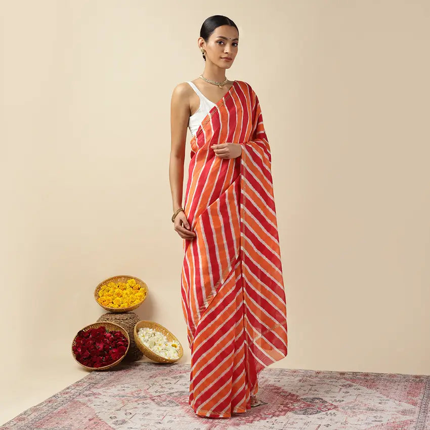 Red Paprika Leheriya Tie-dye Chanderi Silk saree