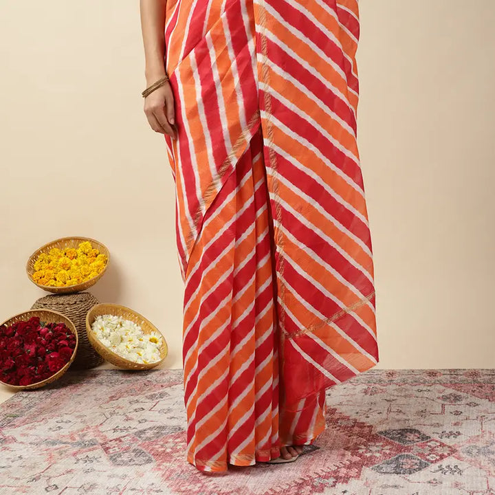 Red Paprika Leheriya Tie-dye Chanderi Silk saree