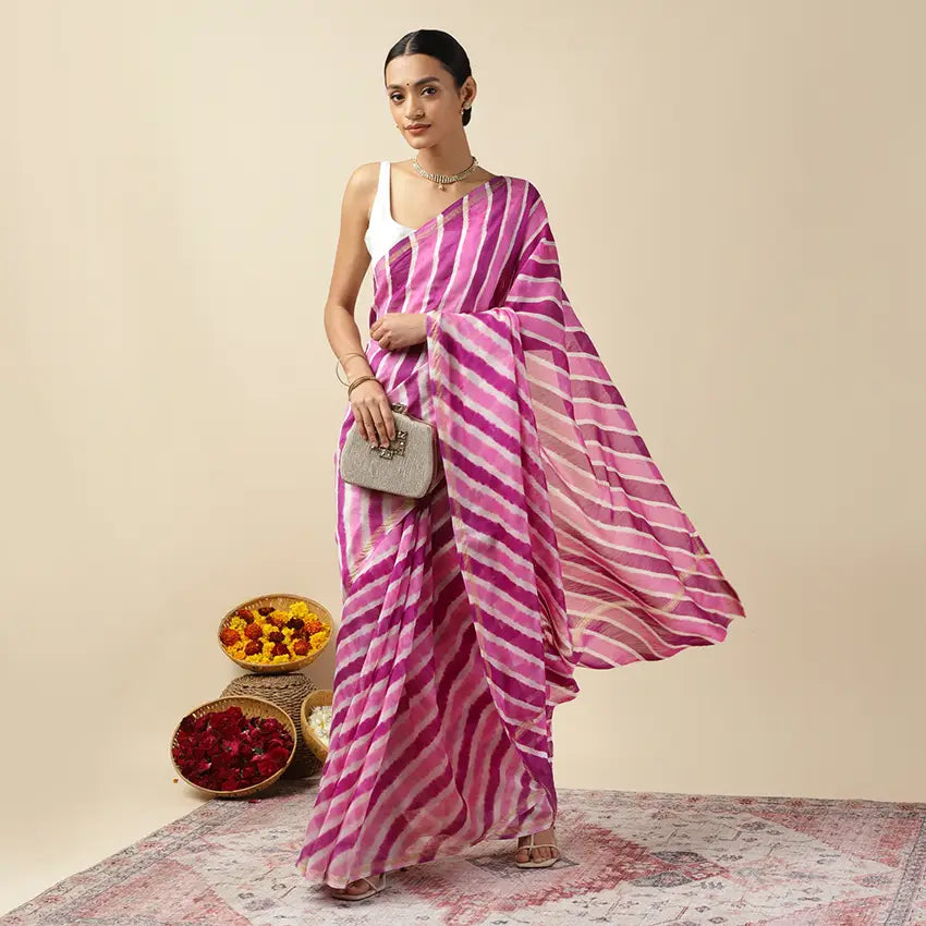 Purple Twist Leheriya Tie-dye Chanderi Silk saree