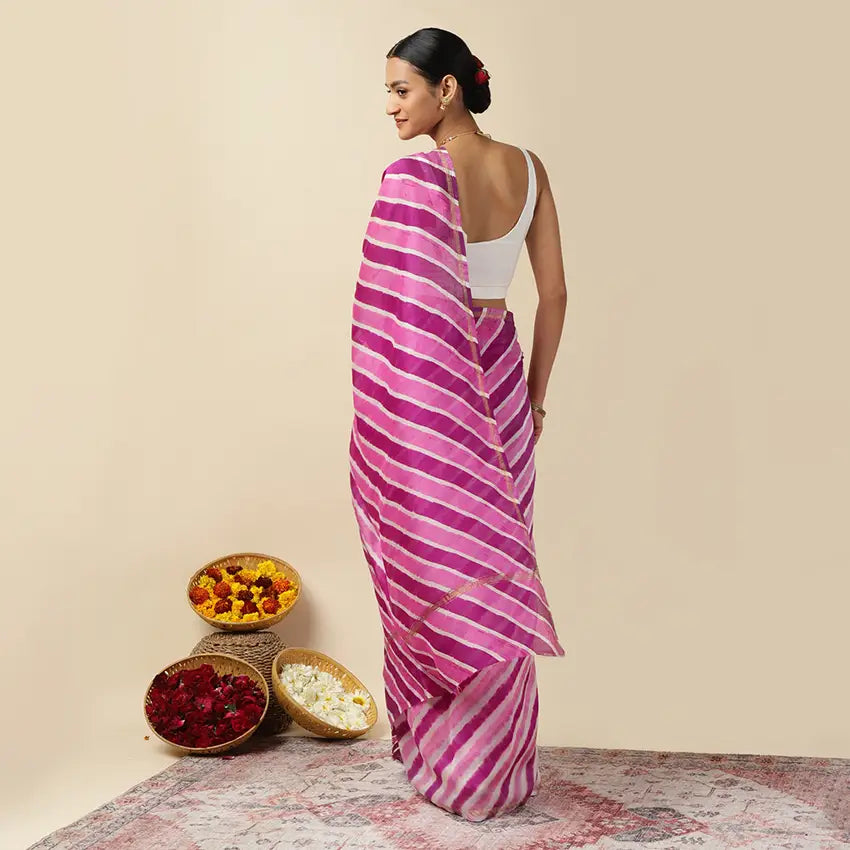 Purple Twist Leheriya Tie-dye Chanderi Silk saree