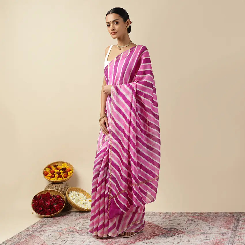 Purple Twist Leheriya Tie-dye Chanderi Silk saree