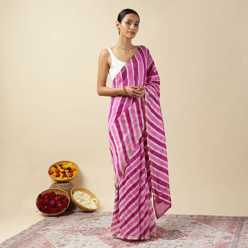 Purple Twist Leheriya Tie-dye Chanderi Silk saree