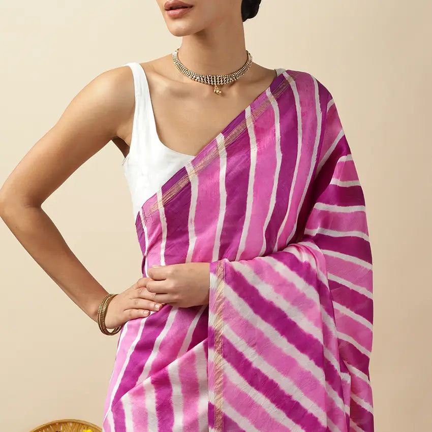 Purple Twist Leheriya Tie-dye Chanderi Silk saree