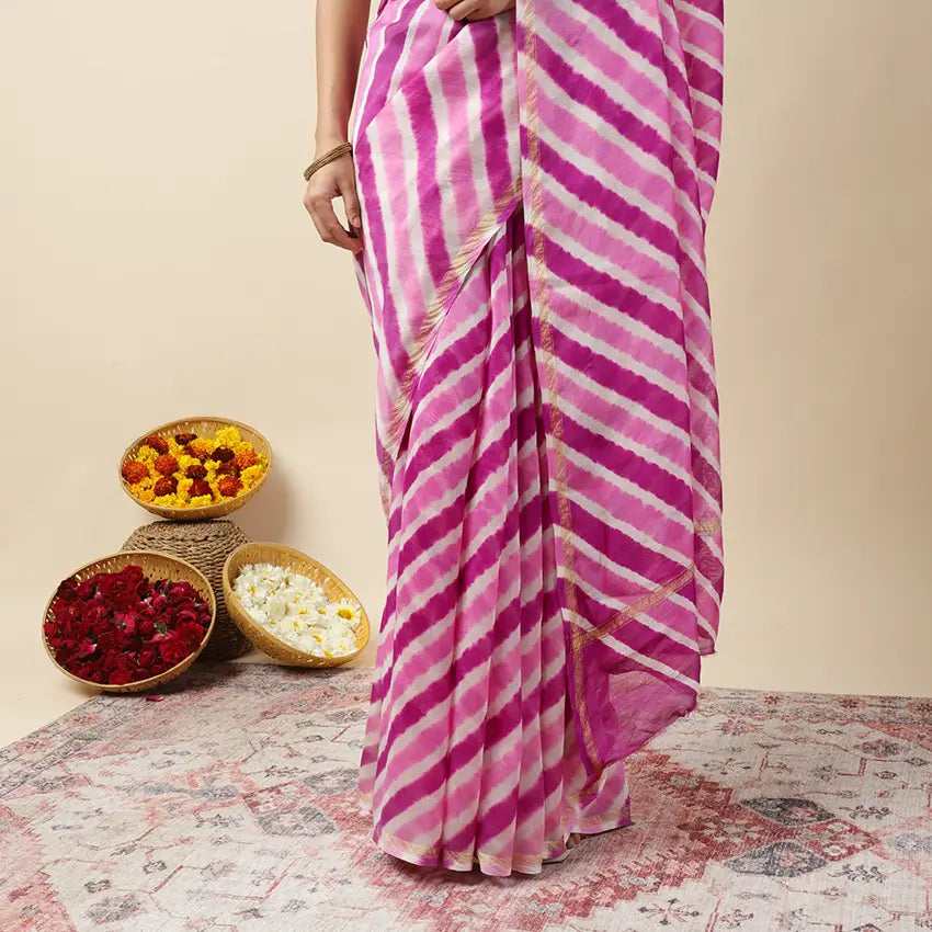 Purple Twist Leheriya Tie-dye Chanderi Silk saree