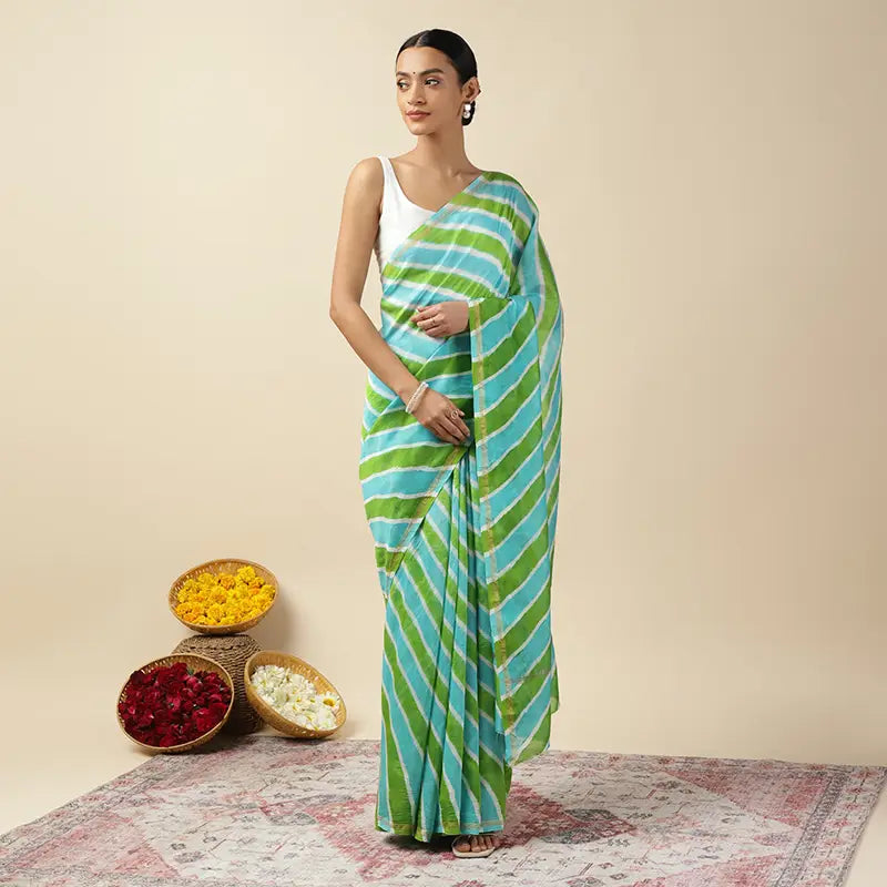 Aqua Green Leheriya Tie-dye Chanderi Silk saree