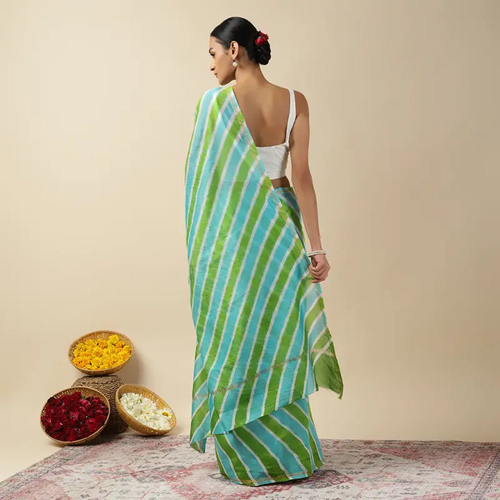 Aqua Green Leheriya Tie-dye Chanderi Silk saree