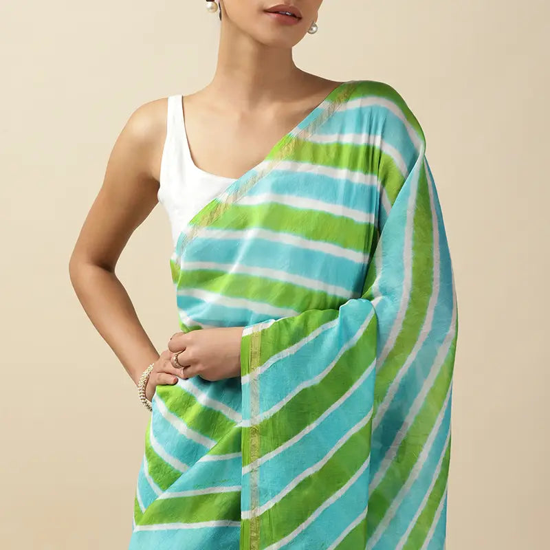 Aqua Green Leheriya Tie-dye Chanderi Silk saree