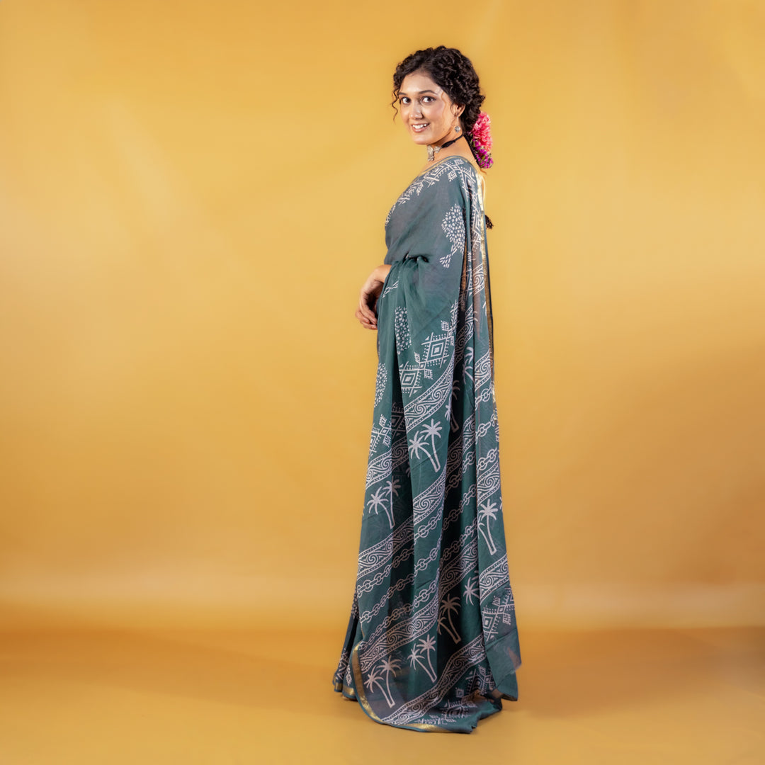 Madhavi Block Printed Saree with Zari border