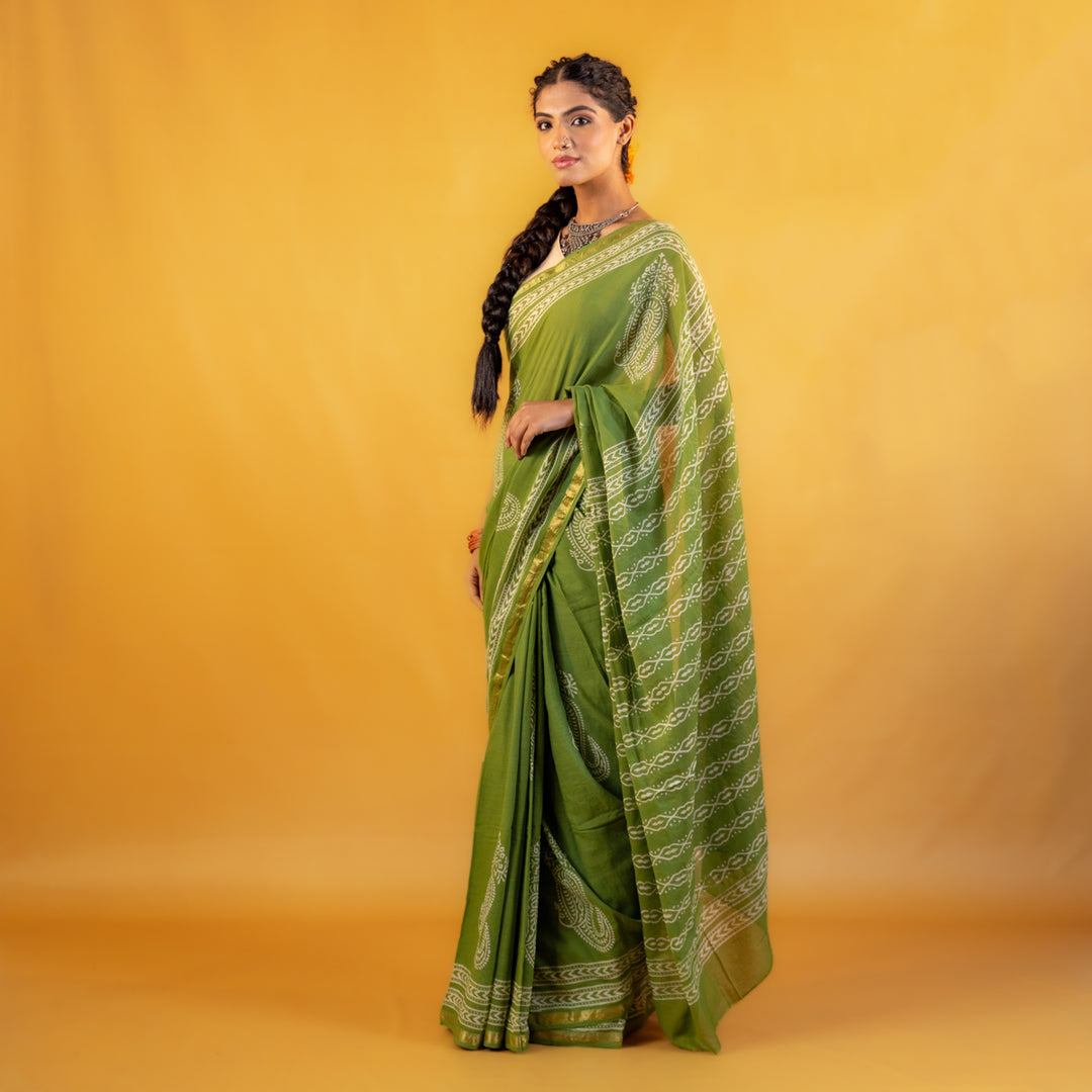 Madhurika Block Printed Saree with Zari border