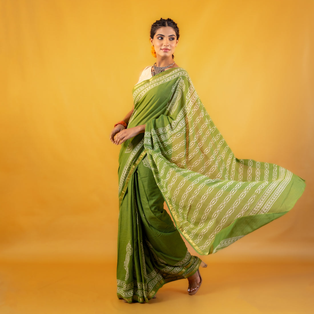 Madhurika Block Printed Saree with Zari border