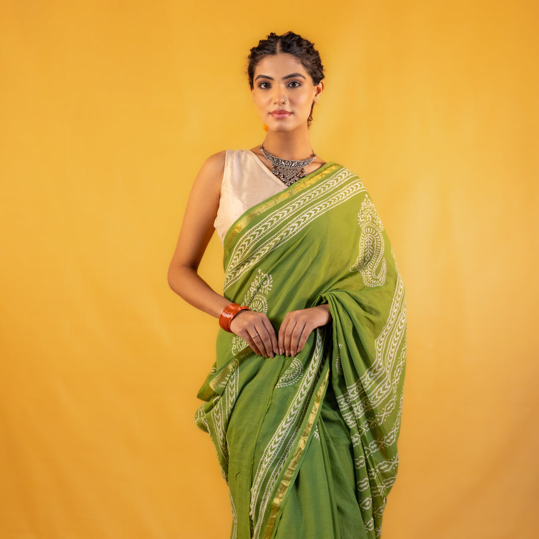 Madhurika Block Printed Saree with Zari border