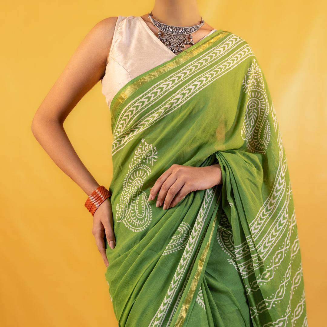 Madhurika Block Printed Saree with Zari border