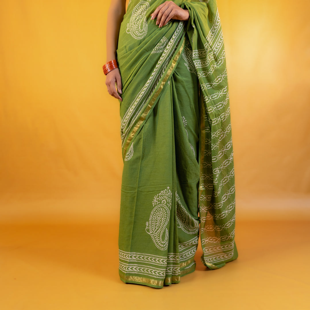 Madhurika Block Printed Saree with Zari border