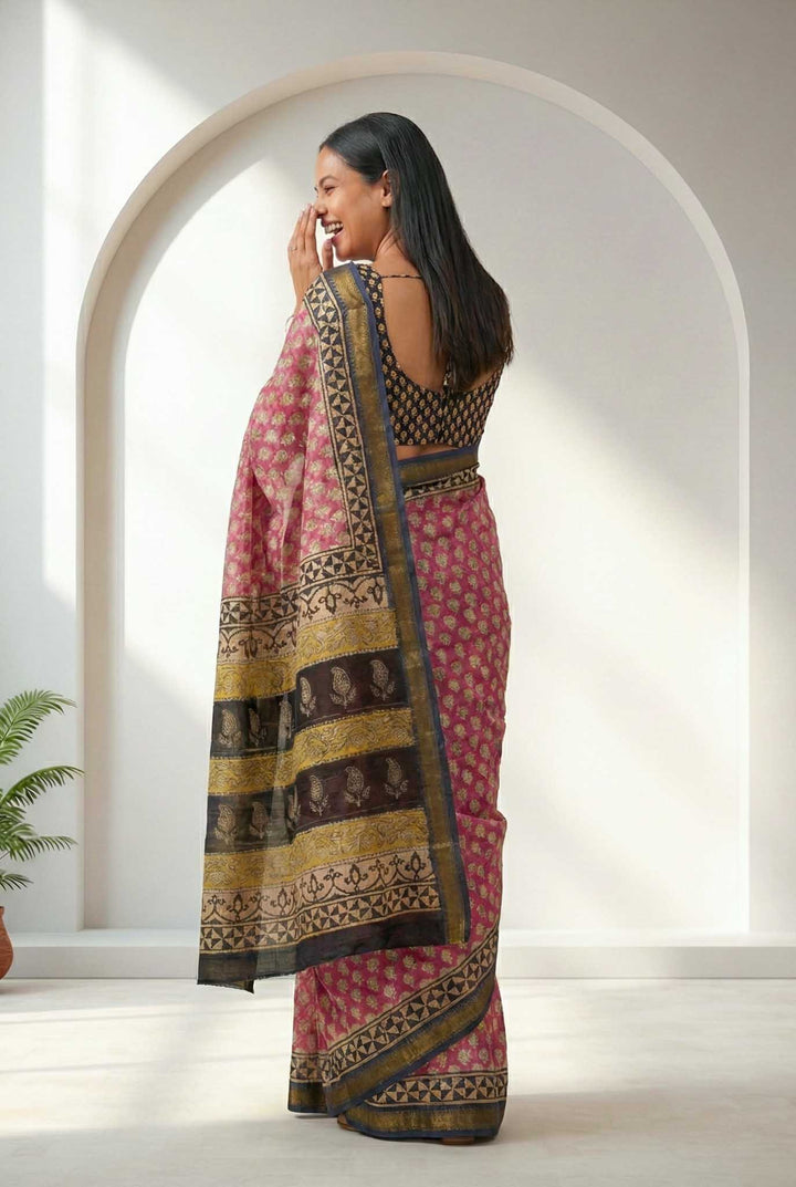 Sarika - Hand Block Print Silk Cotton Maheshwari Saree