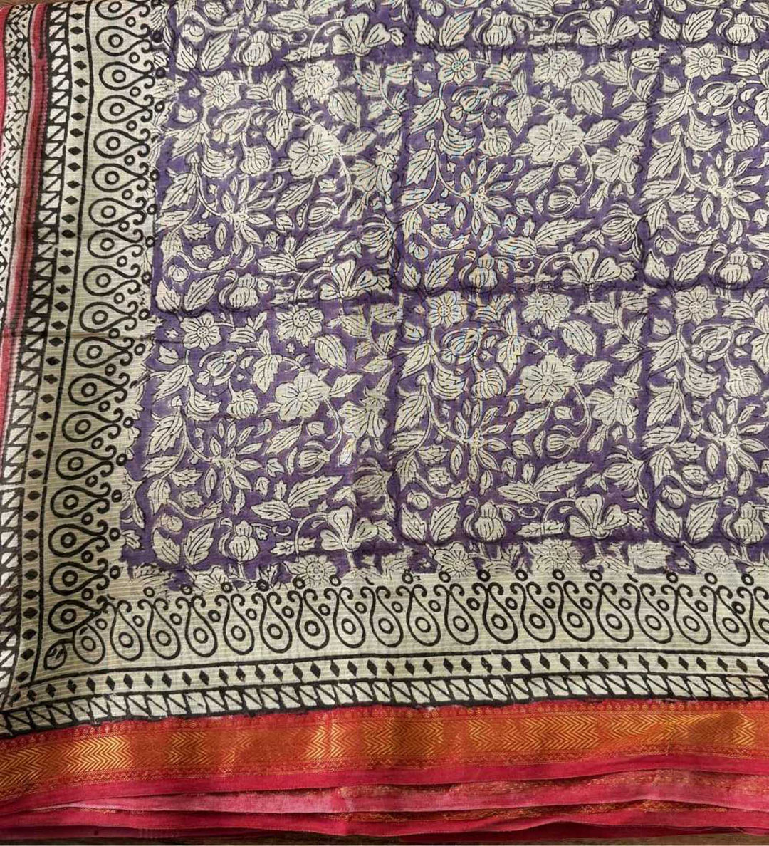 Nitya - Hand Block Print Silk Cotton Maheshwari Saree