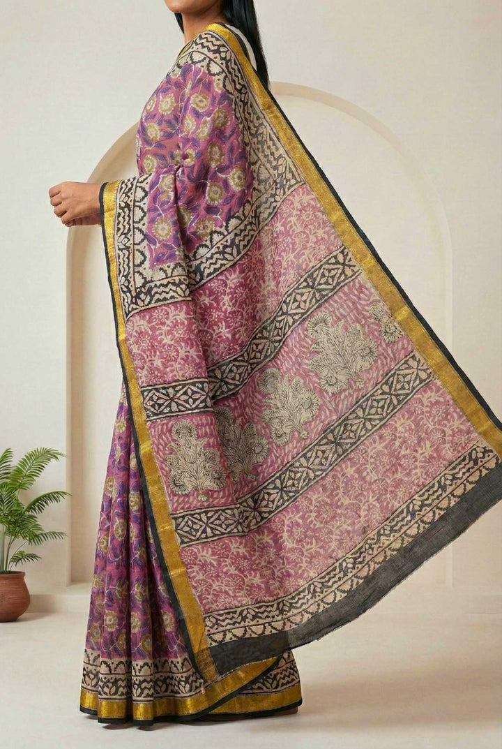 Lavanya - Hand Block Print Silk Cotton Maheshwari Saree