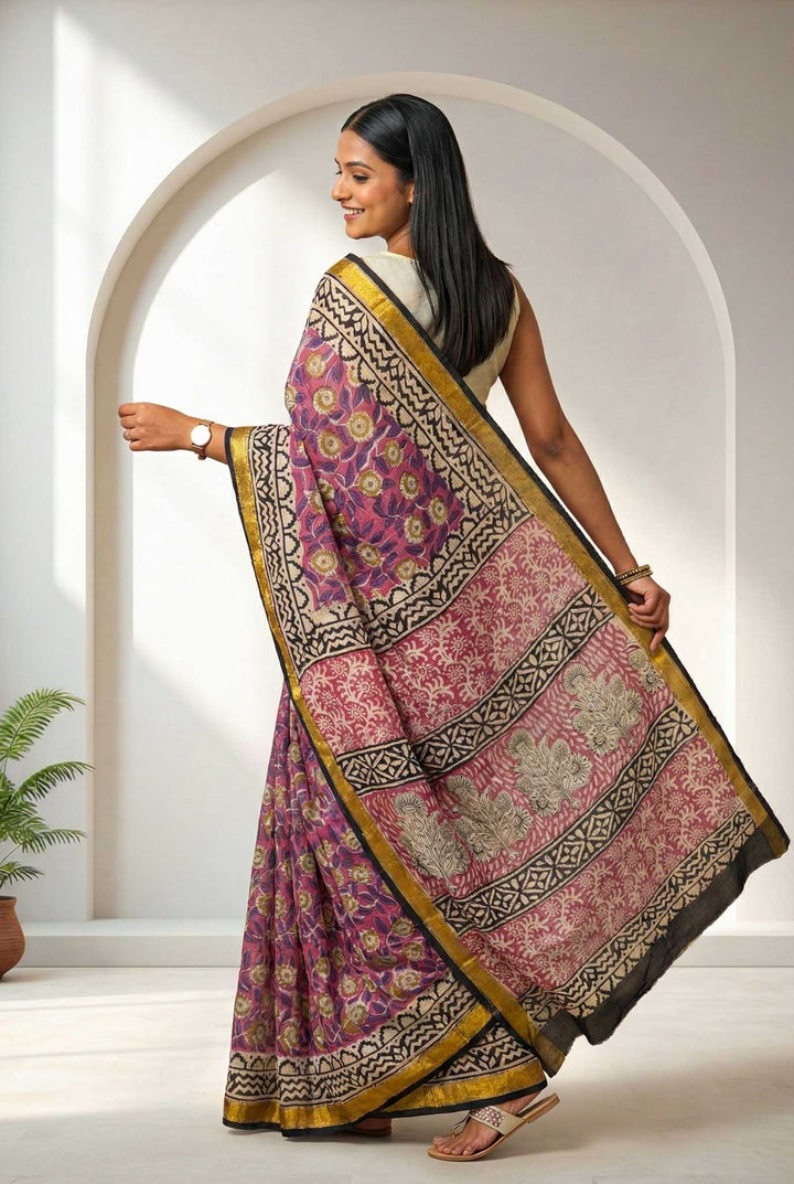 Lavanya - Hand Block Print Silk Cotton Maheshwari Saree