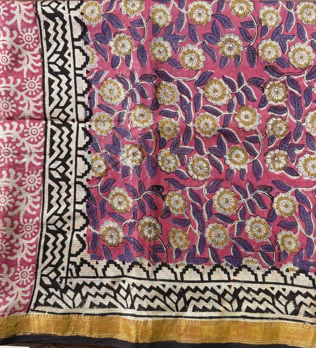 Lavanya - Hand Block Print Silk Cotton Maheshwari Saree