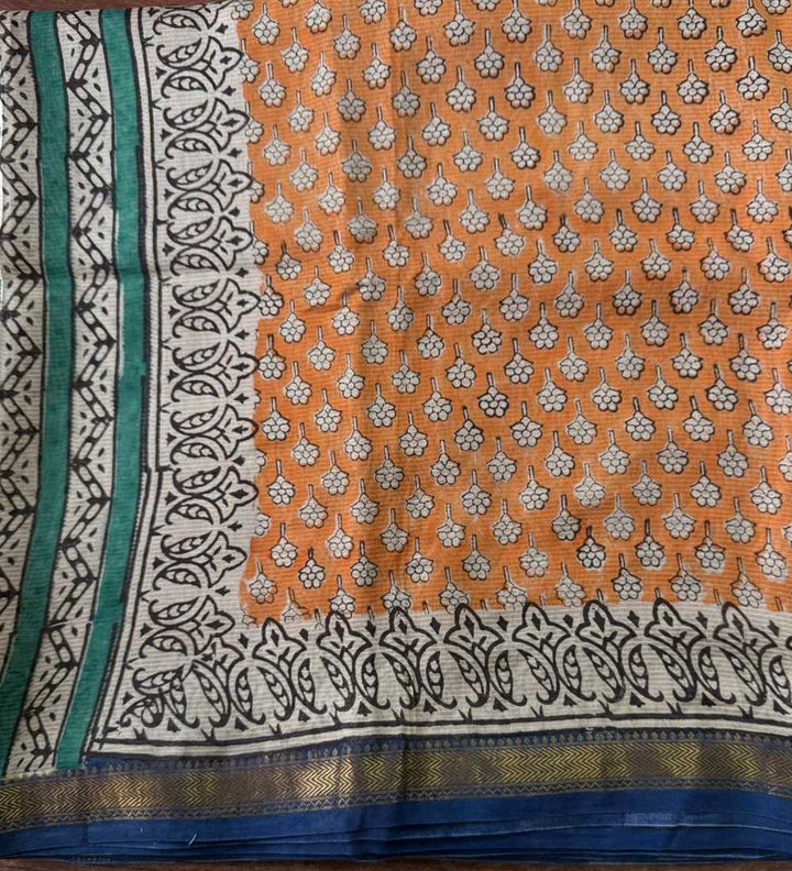 Surmayi - Hand Block Print Silk Cotton Maheshwari Saree
