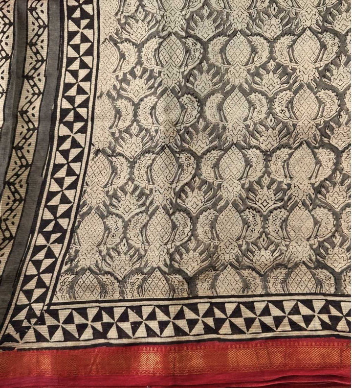 Shaila - Hand Block Print Silk Cotton Maheshwari Saree