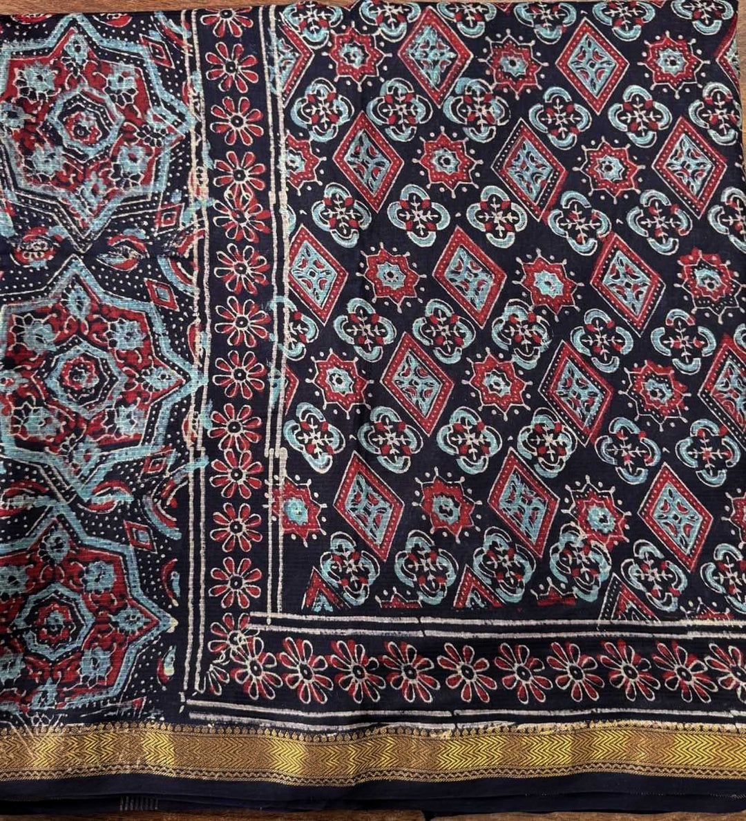 Noorja - Hand Block Print Silk Cotton Maheshwari Saree