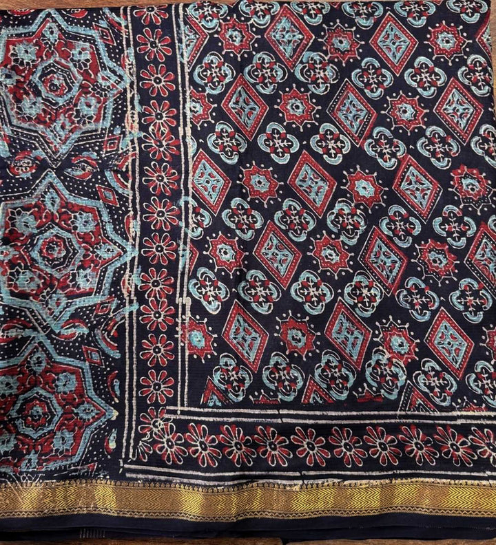 Noorja - Hand Block Print Silk Cotton Maheshwari Saree