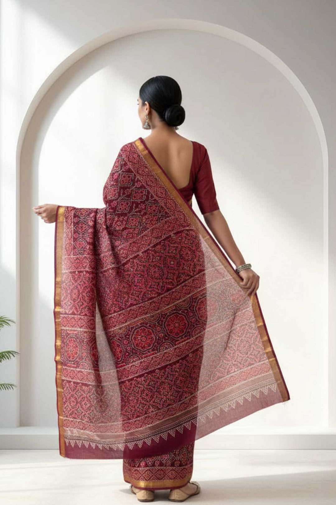 Nirjhari - Hand Block Print Silk Cotton Maheshwari Saree