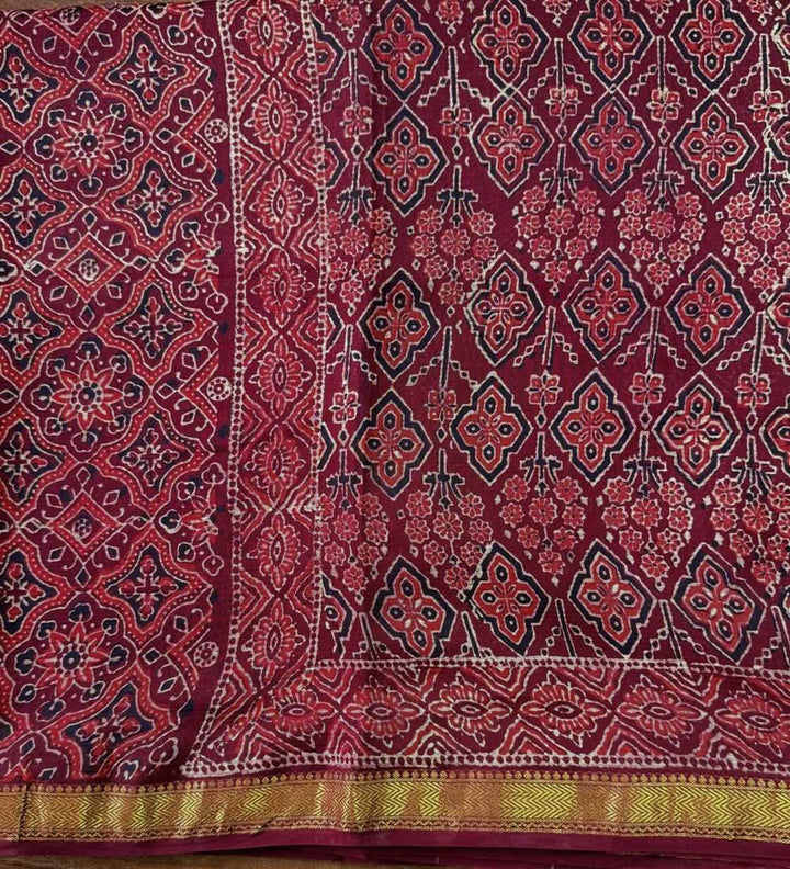 Nirjhari - Hand Block Print Silk Cotton Maheshwari Saree
