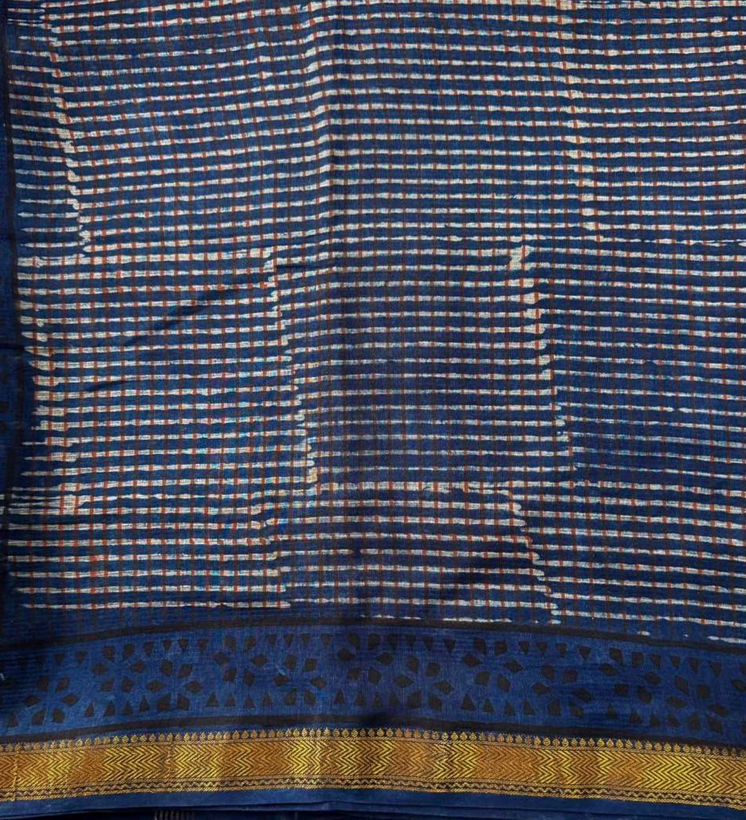 Neel Tara - Hand Block Print Silk Cotton Maheshwari Saree