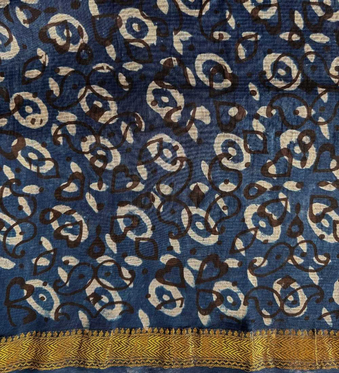 Neel Tara - Hand Block Print Silk Cotton Maheshwari Saree