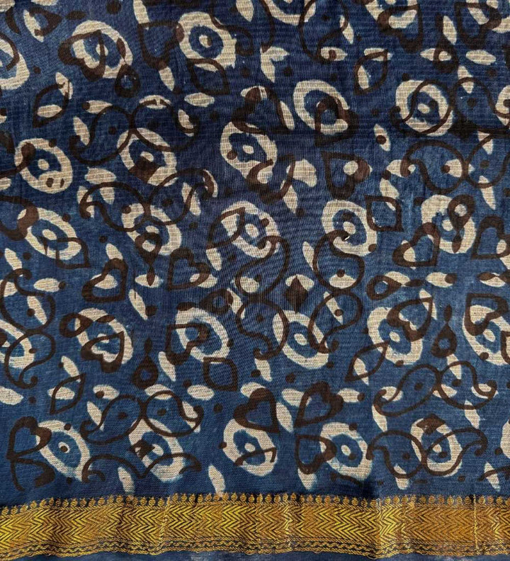 Neel Tara - Hand Block Print Silk Cotton Maheshwari Saree