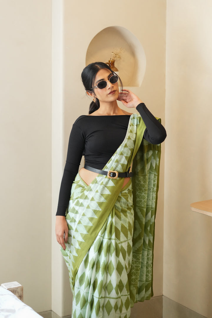 Mist Over Meadows Batik Mulmul Cotton Saree