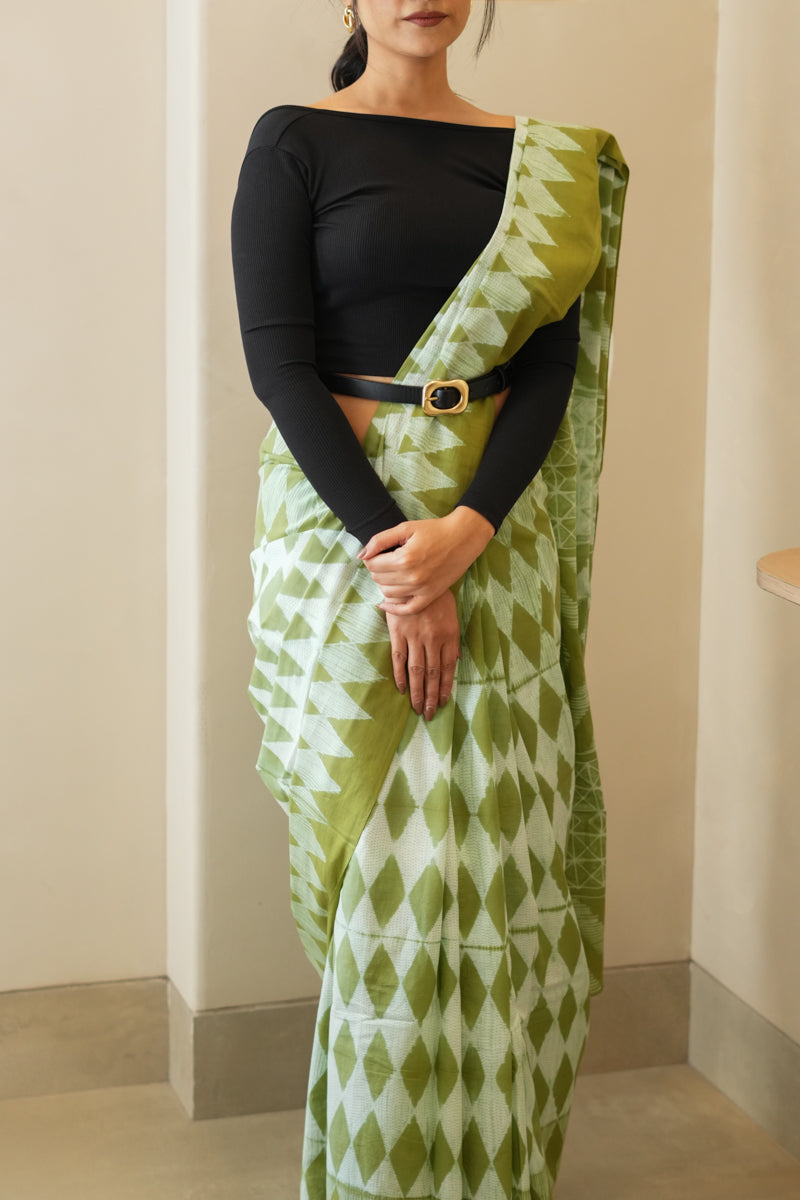 Mist Over Meadows Batik Mulmul Cotton Saree