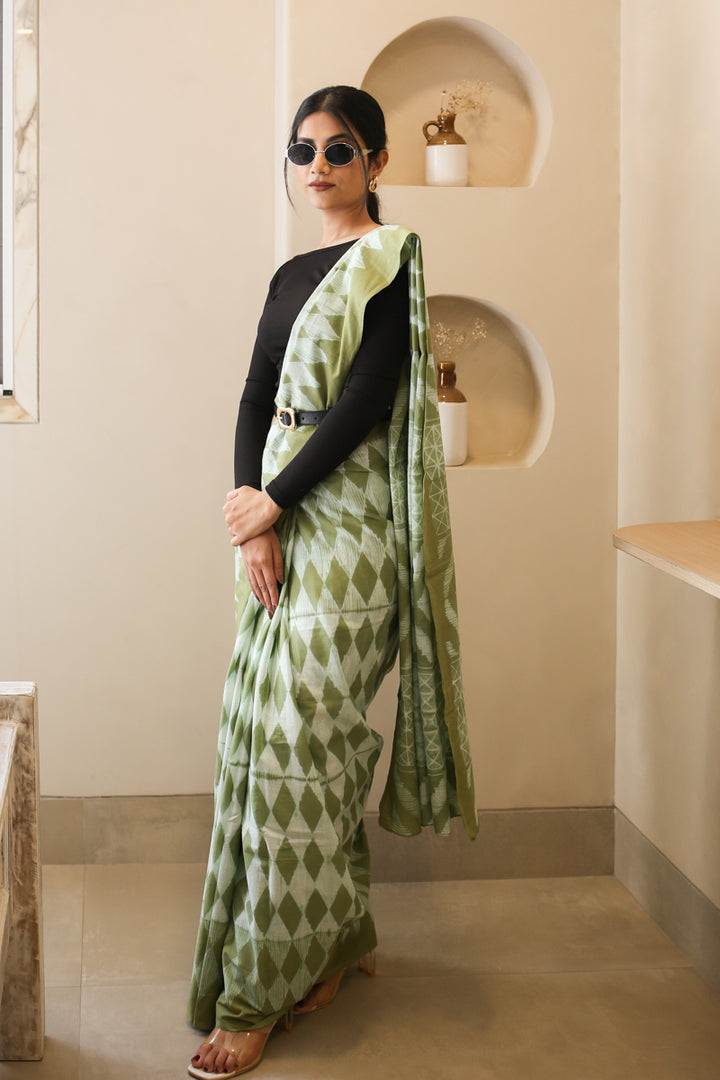 Mist Over Meadows Batik Mulmul Cotton Saree