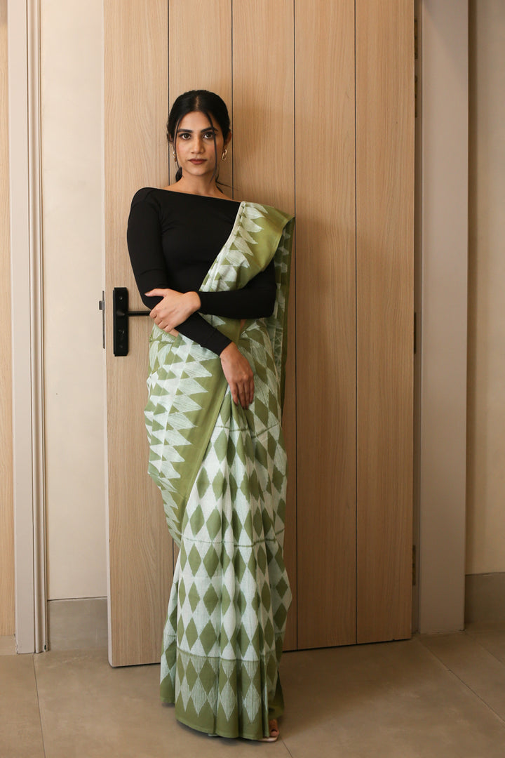 Mist Over Meadows Batik Mulmul Cotton Saree