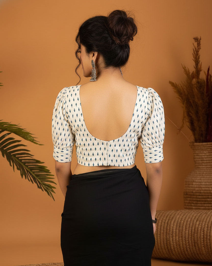 Modern Ease Off White Cotton Blouse with Gathered Sleeve