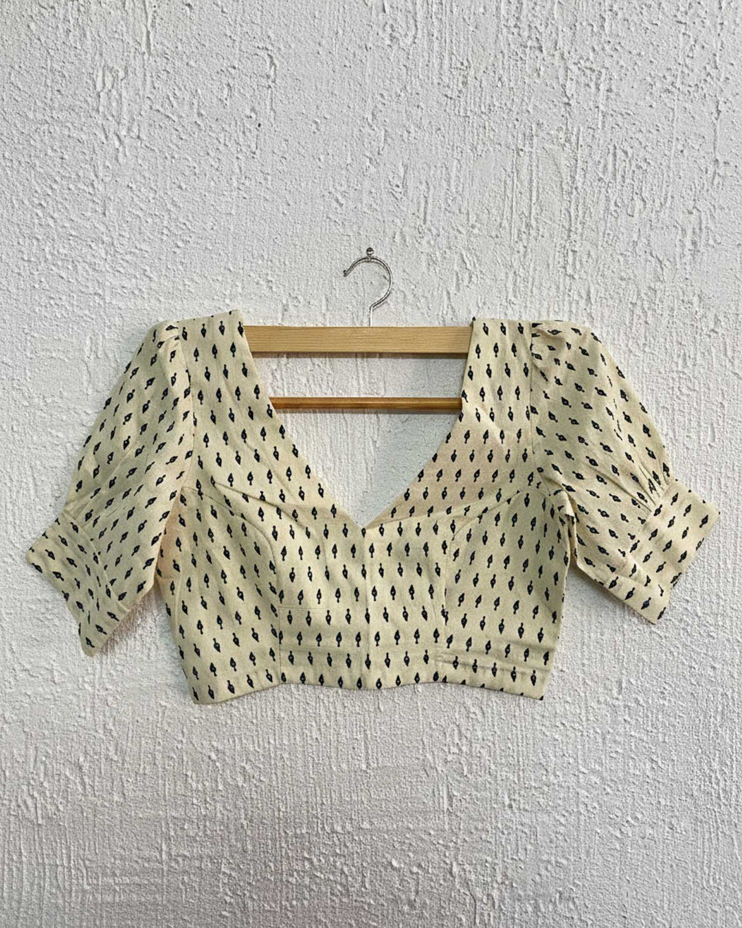 Modern Ease Off White Cotton Blouse with Gathered Sleeve