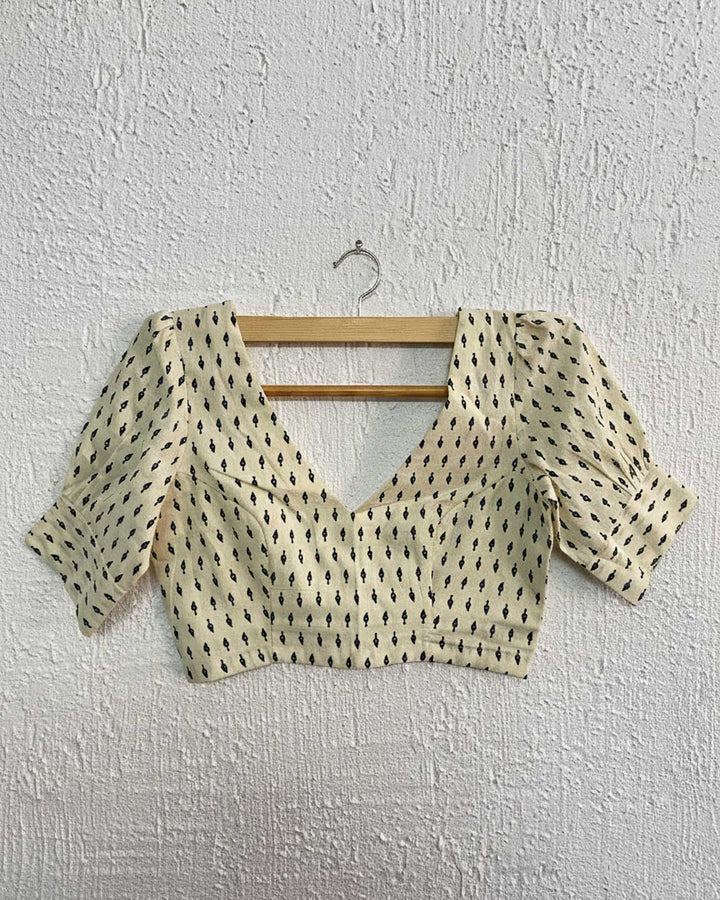 Modern Ease Off White Cotton Blouse with Gathered Sleeve