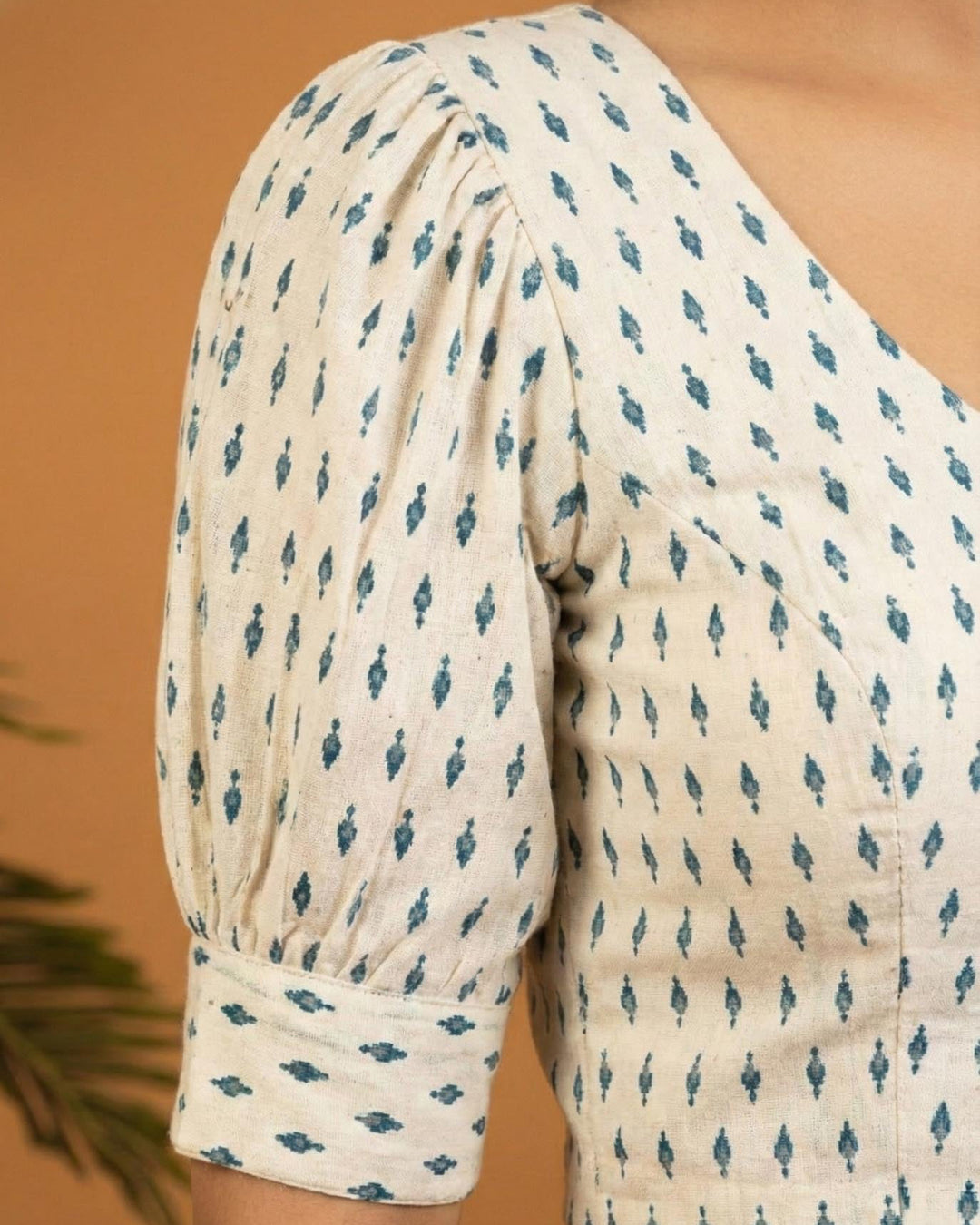 Modern Ease Off White Cotton Blouse with Gathered Sleeve